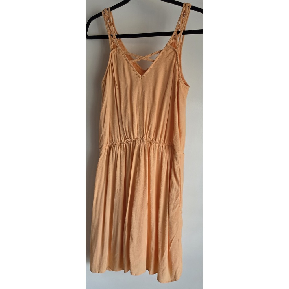 BCBGeneration Sleeveless Mini Dress Women M Orange Solid V-Neck Sundress Gown